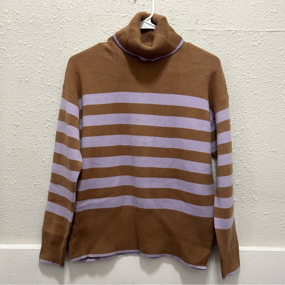 Tahari Brown and Light Purple Striped Turtleneck Sweater XS